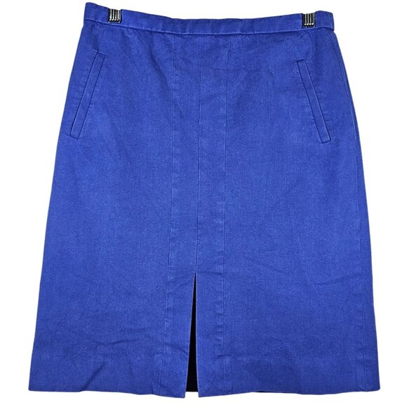 Vintage J Crew Blue A-Line Skirt Back Vent Pockets Knee-Length Zipper - Picture 1 of 15